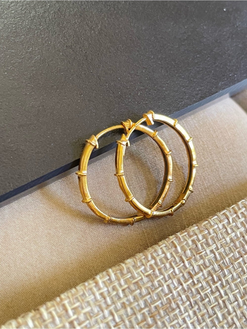 1 inch 925 Sterling silver Bamboo Hoops!! Gold Finish!! - Picture 13 of 14